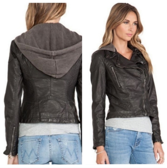 Free People Hooded Vegan Faux Leather Moto Jacket NWT Size Large 12 - Picture 3 of 16